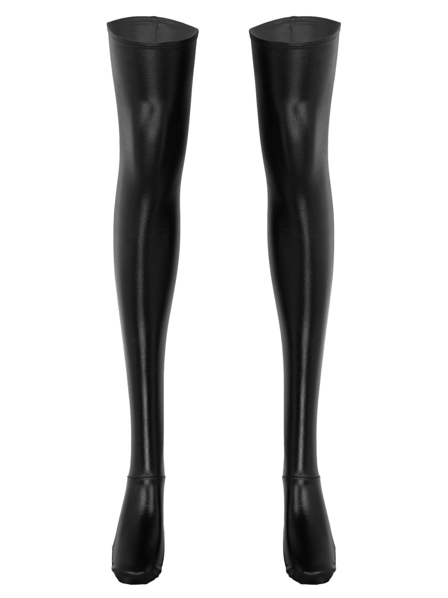 MSemis Women's Thigh-High Stockings Metallic Wet Look Leather Pantyhose ...