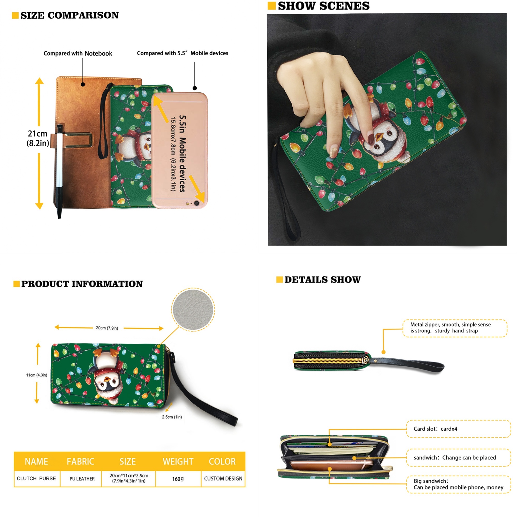 ZUXONGSY Christmas Penguin Print Handbag and Wallet Sets for Women Top Handle Totes with Matching Wallet Leather Shoulder Handbag Clutch Purse for Women Ladies