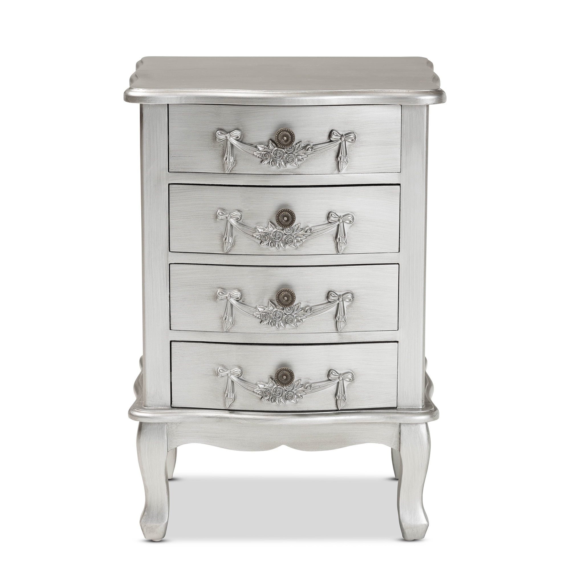 Baxton Studio Callen Classic and Traditional Brushed Silver Finished Wood 4-Drawer End Table
