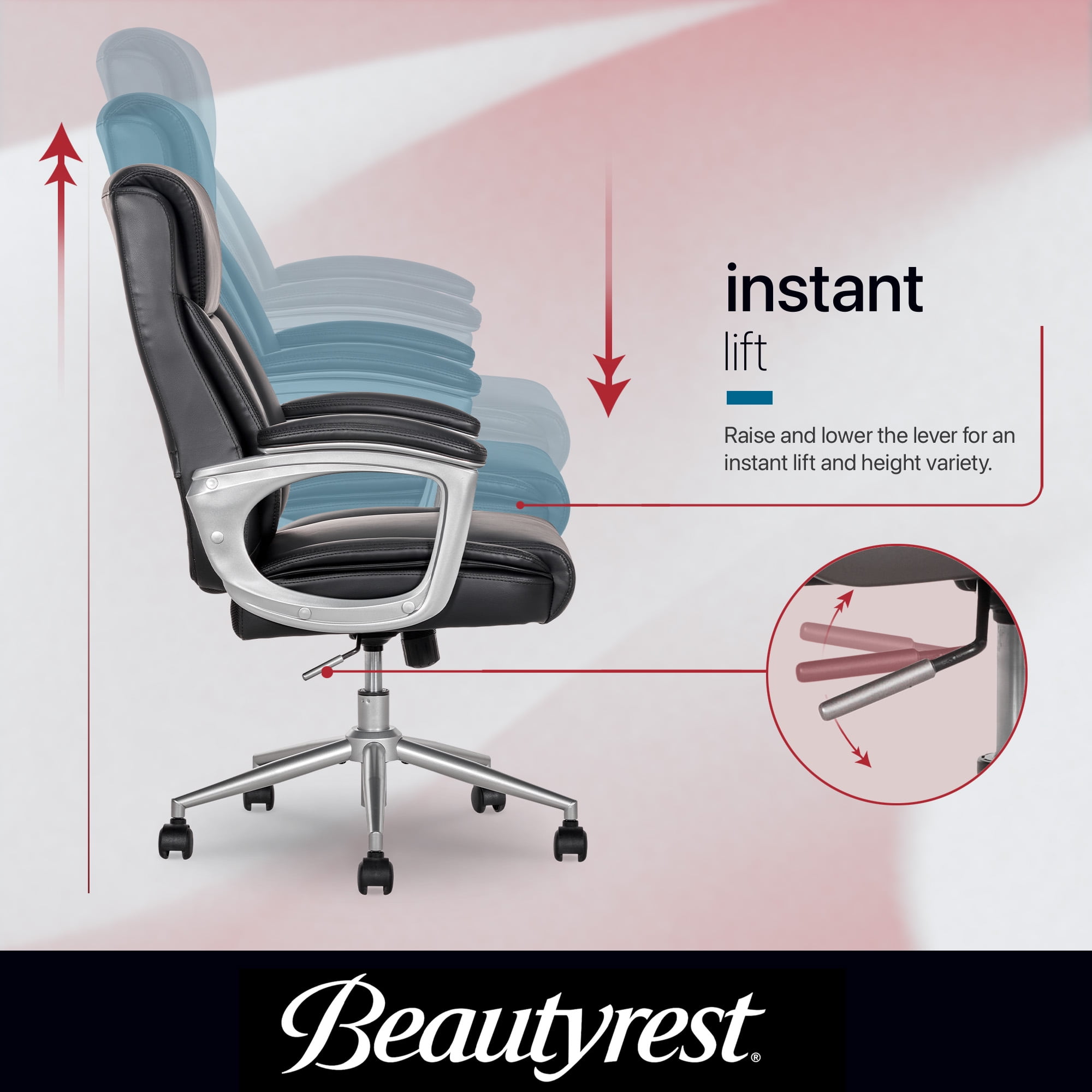 Beautyrest Beyla Ergonomic Manager Office Chair with Padded Armrest for Teens and Adults, Black