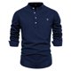 thumbnail image 1 of Camisas De Vestir Para Hombre Manga Larga Camiseta de manga larga de lino y algodón de color sólido con cuello levantado para hombres y (Navy, L), 1 of 2