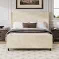 thumbnail image 1 of King Size Upholstered Platform Bed Frame, Wingback Bed with 50.7" Headboard, Corduroy/Solid Wood Leg/No Box Spring Needed/Noise Free/Cream, 1 of 7