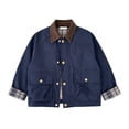thumbnail image 2 of NOKIO Boys Corduroy Collar Jacket Plaid Cuff Zip Up Button Windbreaker with Pockets Casual Outerwear Fall Spring School Outdoor Play Daily Wear Toddler, 2 of 7