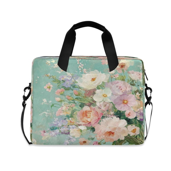 16inch Laptop Briefcase, Business Laptop Bag with Detachable Strap & Padded Compartment, Water-Resistant Polyester,Flowers