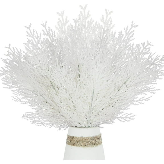 20 Pcs Christmas Tree Picks Sprays 10.24 Inch Glitter Artificial Pine Leaves Cedar Stems Faux Pine Needles Greenery Cedar Branches Ornament for Home Garland Wreath Winter Decor(White)