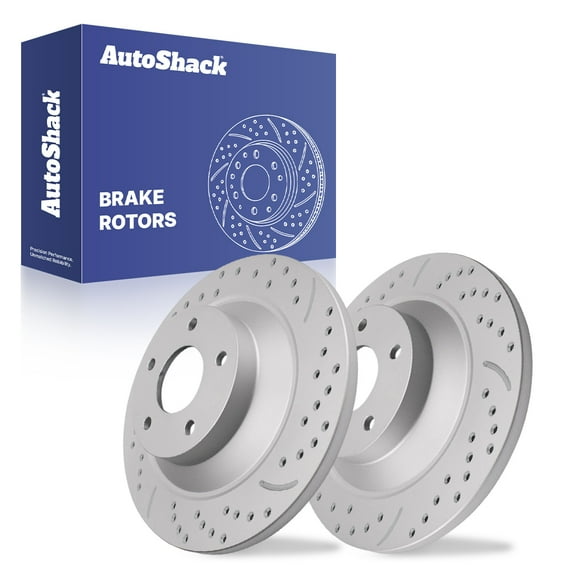 AutoShack Rear Drilled & Slotted Brake Rotors | Replacement For 2012-2017 Mazda 5 2.3L 2.5L FWD | Silver Coated | 2-PC Set | TurboGuard