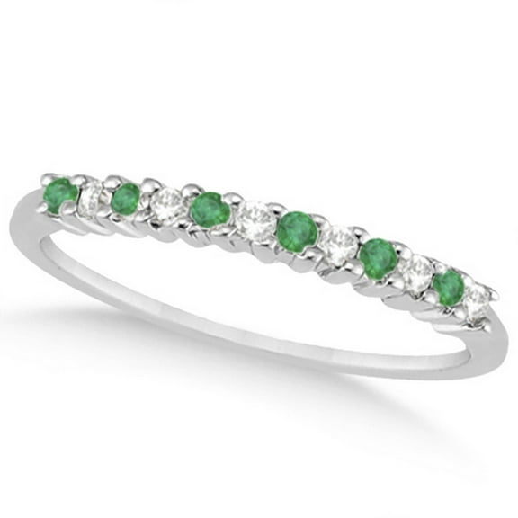 Petite Diamond and Emerald Wedding Band 14k White Gold (0.20ct)