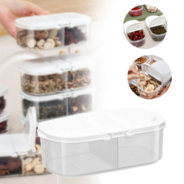 1PC Kids Snack Boxes For School Double Compartment Storage Boxes With Lids Airtight Jars For Building Food Grains And Plastic Storage Boxes For Multi Functional Kitchen Refrigerators. White