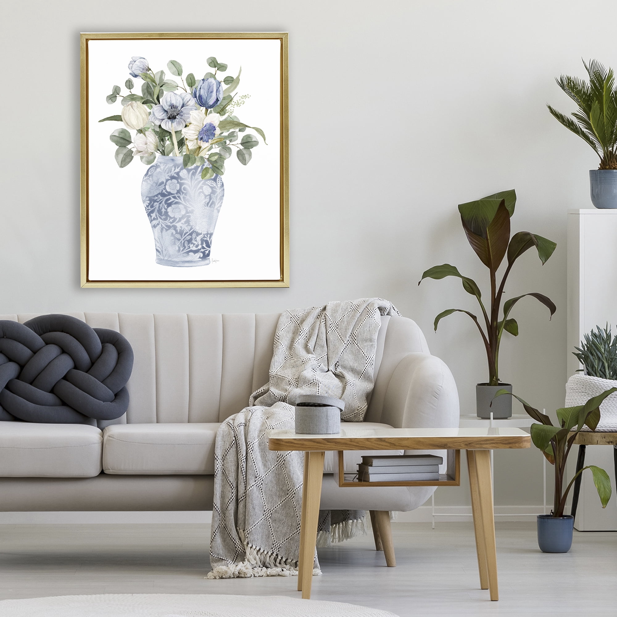 Stupell Industries Ornate Vase Tulips Gold Framed Floater Canvas Wall Art, design by Livi Finn
