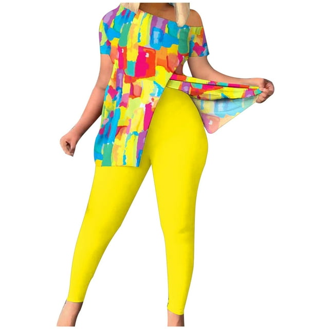 Cameland Ensemble Costume Femme Été Décontracté Deux Pièces Col Rond Haut/chemise Ensemble Manches Courtes Pantalon Impression Mode