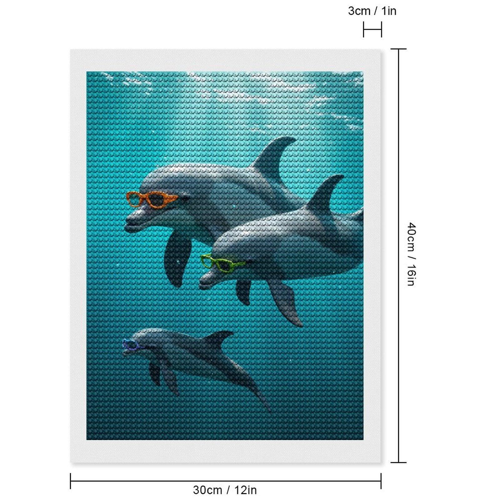 Diamond Art Kit for Adults, Dolphins Sunglasses Ocean Fun Diamond Painting for Adults Beginners, 5D DIY Diamond Art Painting Kits, Colorful Diamond Painting Craft for Home Decor 12x16