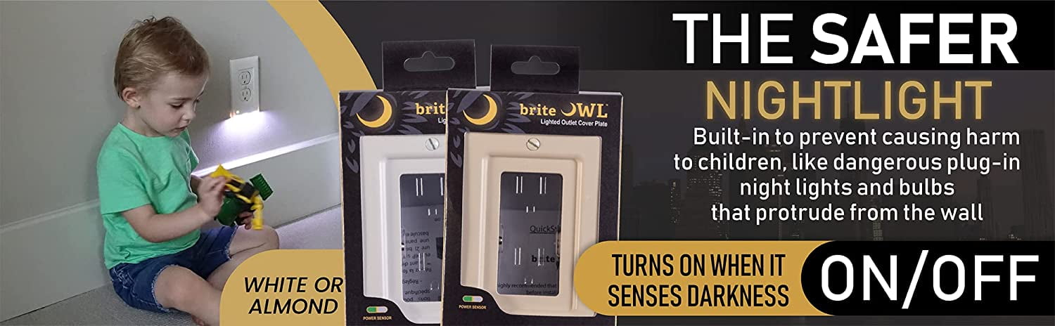 briteOWL Power Failure LED Light Up Outlet Cover, Unaffected by Electrical Outage, Decora White