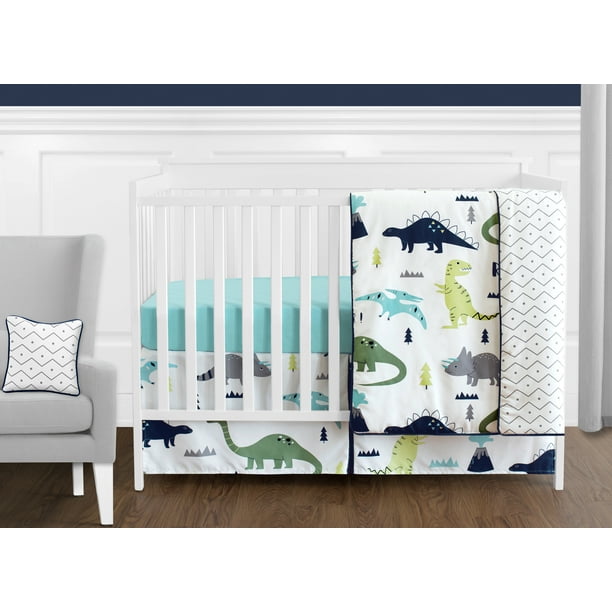 11pc Crib Bedding Set For The Blue And Green Mod Dinosaur