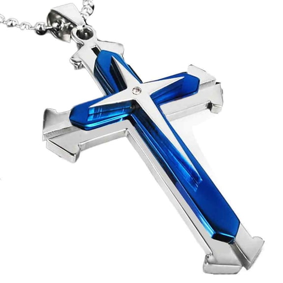 clearance under $5 LSLJS Cross Necklace for Men Stainless Steel Plain Cross Pendant Necklace Jewelry Gifts