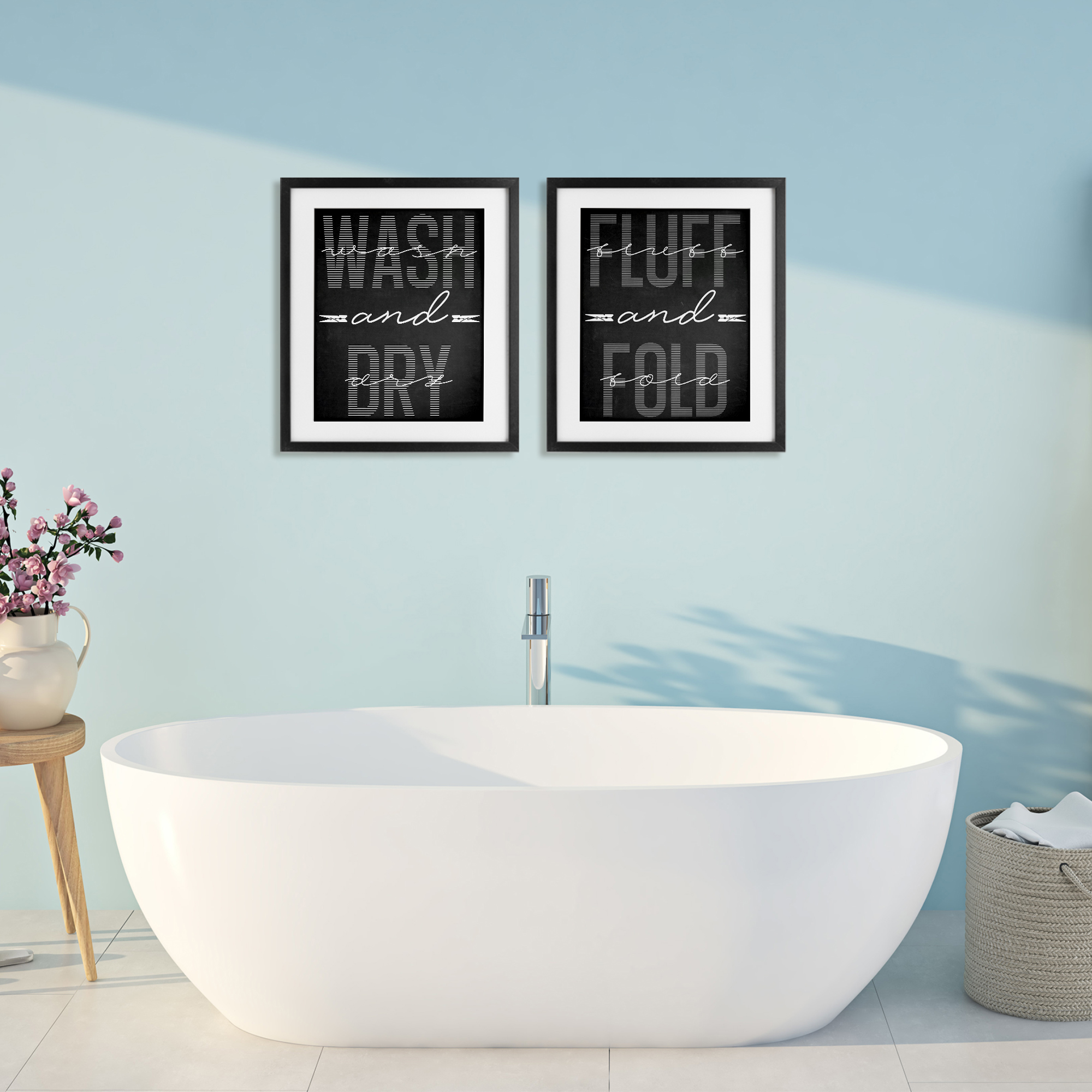 Laundry Words in Black 2 Piece Black Framed Print Under Glass Set, design by Marcus Prime
