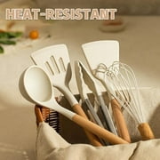 Kitchen Cooking Utensils Set, 33 pcs Non-stick Silicone Cooking Kitchen Utensils Spatula Set with Holder, Wooden Handle Silicone Kitchen Gadgets Utensil Set (Cream White)