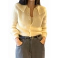 thumbnail image 3 of Womens Y2k Peplum Cardigan Sweater Long Sleeve Button Up Crochet Cardigan Ruffle Fall Fashion Sweater Light Yellow L, 3 of 8