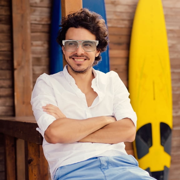 OATIPHO Mens Sunglasses White Metal Frame Fashionable Comfortable Decorative Accessory