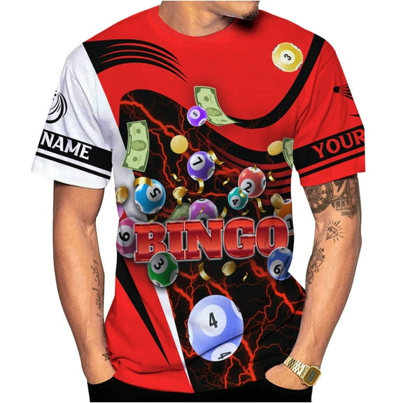 Personalized Name Team Name 3D BINGO Shirt, Custom Bingo game Shirts for Team, Men Women unisex 3D shirt (Red, S)