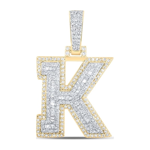 10kt Yellow Gold Mens Baguette Diamond K Initial Letter Charm Pendant 5/8 Cttw