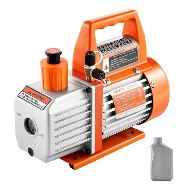 VEVOR Bomba de vacío de CA de 3,5 CFM, bomba de vacío de paletas rotativas de una sola etapa para HVAC, aceite incluido