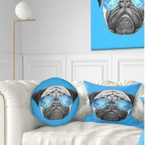 Designart Pug Dog with Mirror Sunglasses - Animal Throw Pillow - 12x20