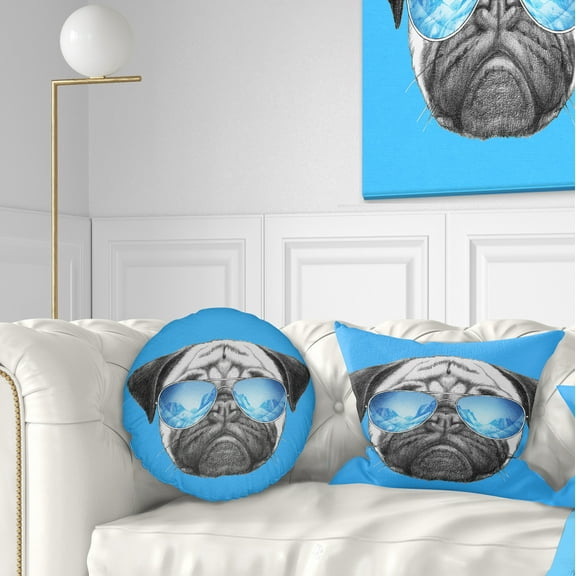 Designart Pug Dog with Mirror Sunglasses - Animal Throw Pillow - 12x20