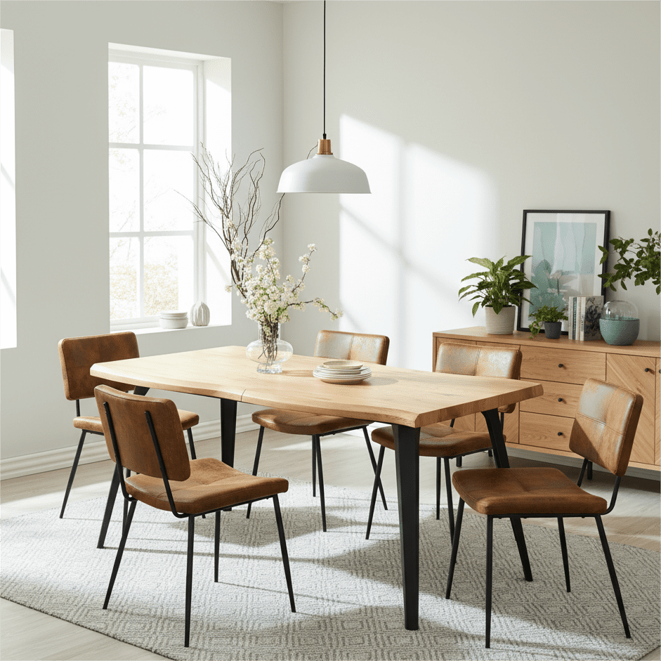 Homy Casa 5-Piece Dining Set with Live Edge Fuax Wooden Table and 4 Faux Suede Chairs