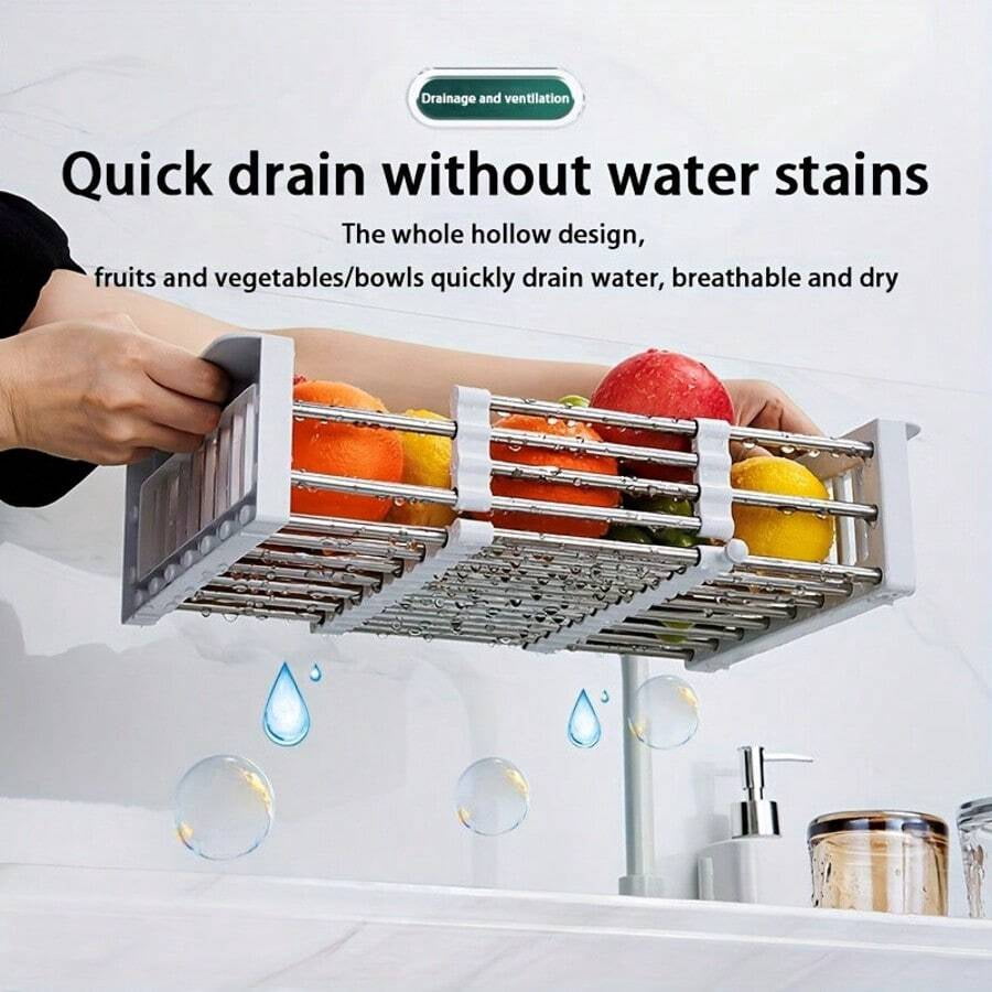 Stainless Steel Telescopic Drainage Basket, Kitchen Drainage Rack, Sink, Household Fruit And Vegetable Washing Basket, Dish Drying Rack