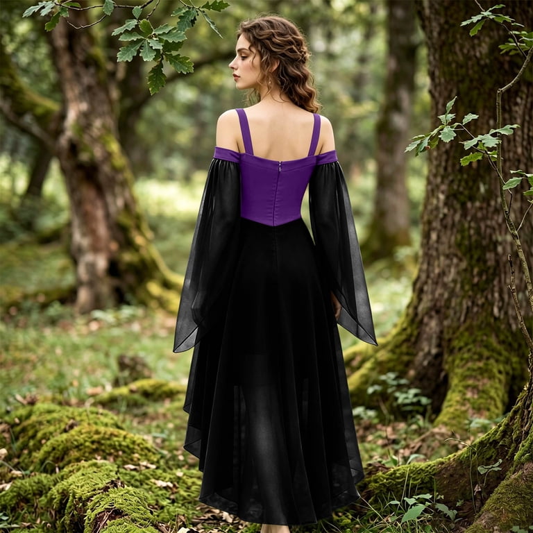 dark purple corset dress Renaissance Womens Dresses Off Shoulder Vintage Lace Up Vintage Party Butterfly Sleeve Halloween Costumes for Women S Product ID:AP1E212279_AP640_M The Holiday Collection – Strapless dress Size:US 26/UK 28/EU 56 Detachable tulle cape sleeves