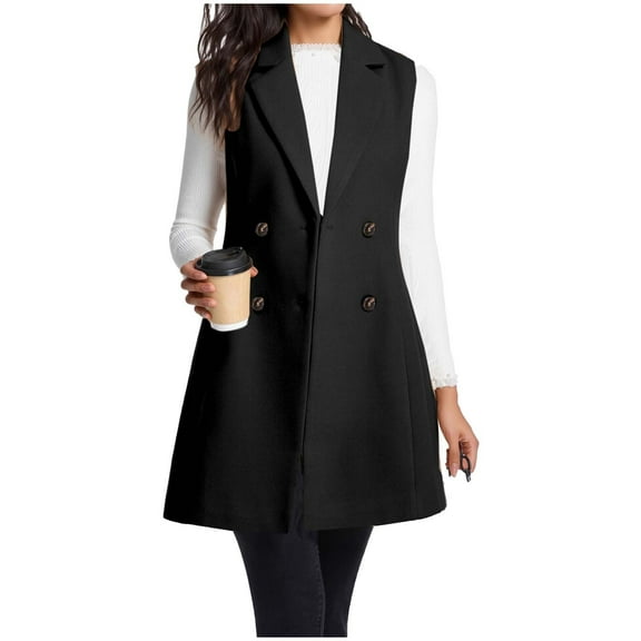 Woolen Long Vest Jacket for Women Sleeveless Tweed Blazer Waistcoat Fall Business Casual Jackets Cardigan Outerwear
