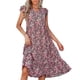 thumbnail image 3 of Vestido con cuello en V y estampado floral para mujer, vestido de verano con dobladillo suelto y transpirable, manga corta con volantes, 3 of 6