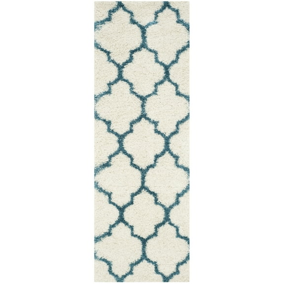 SAFAVIEH Phyillis Geometric Kids Shag Runner Rug, Ivory/Blue, 2'3" x 7'