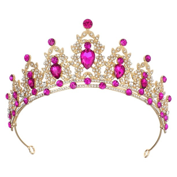 Mujeres Faux Crystal Queen Crowns Tiara, Princess Rhinestone Tiaras, Novia Boda Fiesta de cumpleaños Cosplay Accesorios para el cabello, Gold Tone Rose Red
