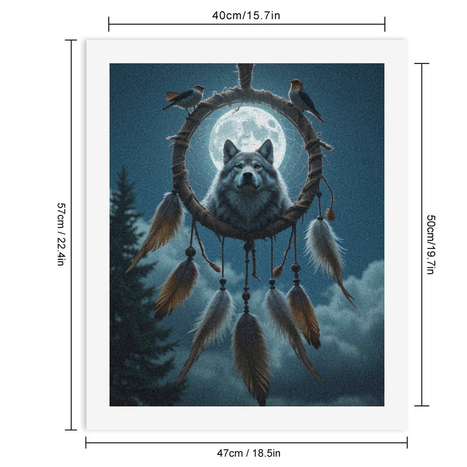 Paint By Numbers Kit for Adults Beginner - Wolf Dreamcatcher Moon Art Feathers DIY Canvas Painting Kits for Adults, Frameless Paint By Number for Adults for Home Wall Decor 16x20 Inch