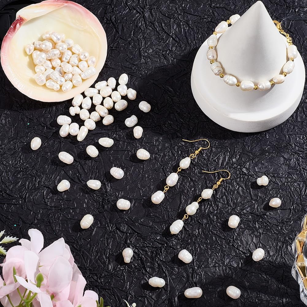 1 Box 100PCS Ivory Baroque Rice Oval Shaped Pearl Beads with Holes Natural Cultured Freshwater Summer Irregular Loose Pearls Bead Bulk for Jewelry Making Bracelets Necklace Diy Craft Supply
