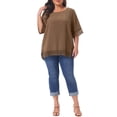 thumbnail image 2 of Agnes Orinda Women's Plus Size Tops Round Neck Lace Crochet Short Sleeve Shirts Casual Blouses 4X Dark khaki, 2 of 6