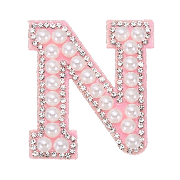 Uxcell Iron on Pearl Letter N Patches, Pearl Rhinestone A-Z Alphabet Self Adhesive Sew on Patches, Glitter Letter Applique for Clothes Fabric DIY Backpack, Pink