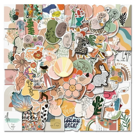 Boho Aesthetic Stickers [100Pack], Minimalist Abstract Line Art Decor Vinyl Stickers Decals for Laptop Water Bottle Bumper Luggage Computer Skateboard Snowboard. Gift for Kids Girls Teens