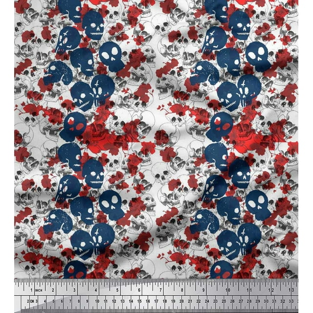 Soimoi polyester Crepe Fabric Skull Halloween Printed Fabric 1 Yard 42 Inch Wide
