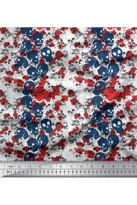 Rayon Fabric Skull Halloween Print Fabric by the Yard 42 Inch Wide
