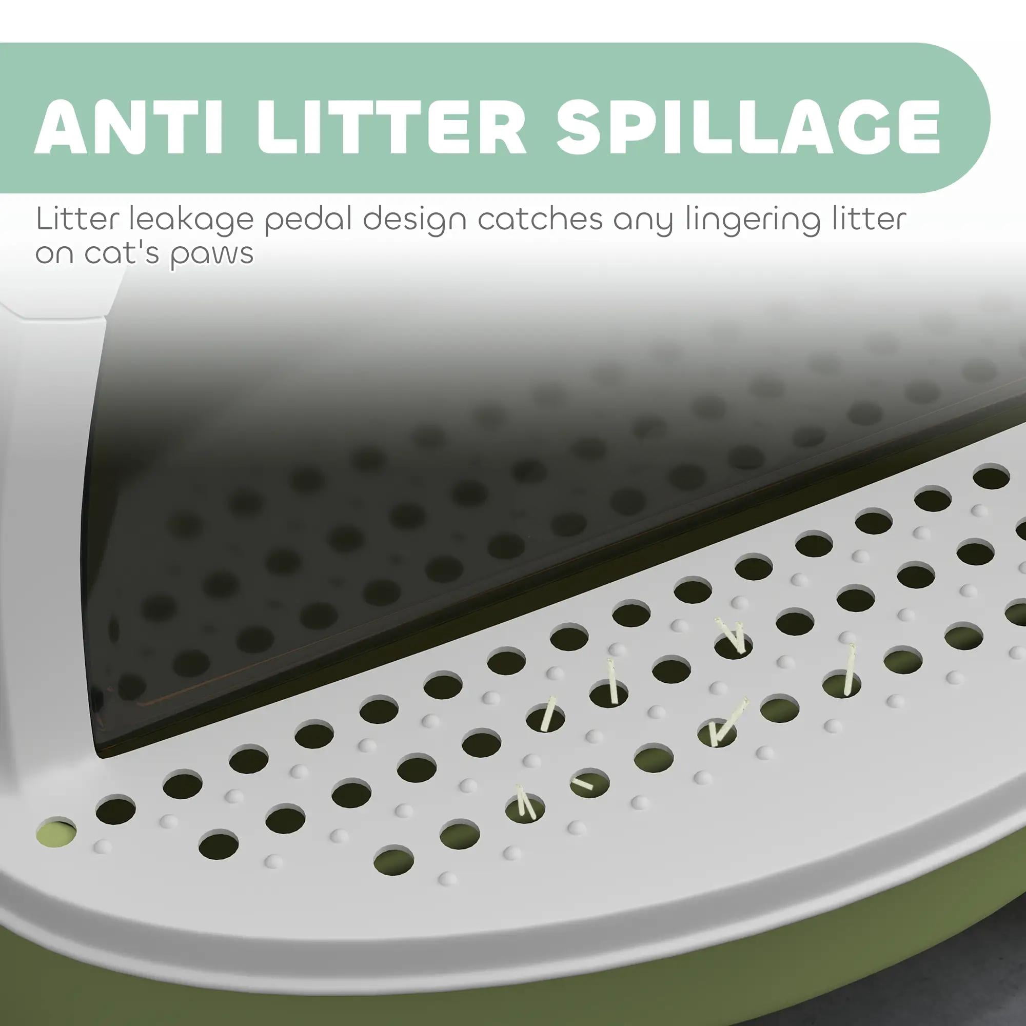Green Covered Cat Litter Box with Lid, Enclosed Litter Box with Drawer, Scoop, Deodorizing Bags, Anti-Tracking Pedal, Portable No Assembly for Cats Under 10 lbs
