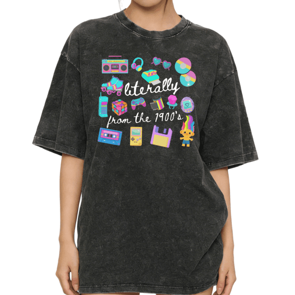 Women's Vintage Literally From The 1900's Retro 90s Nostalgia Graphic Washed T Shirt Casual Black S-2XL Plus Size