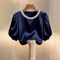 thumbnail image 4 of Agkizg Women's Blouse Crew Neck Short Sleeve Pearl Detail Solid Color Office Top, 4 of 5