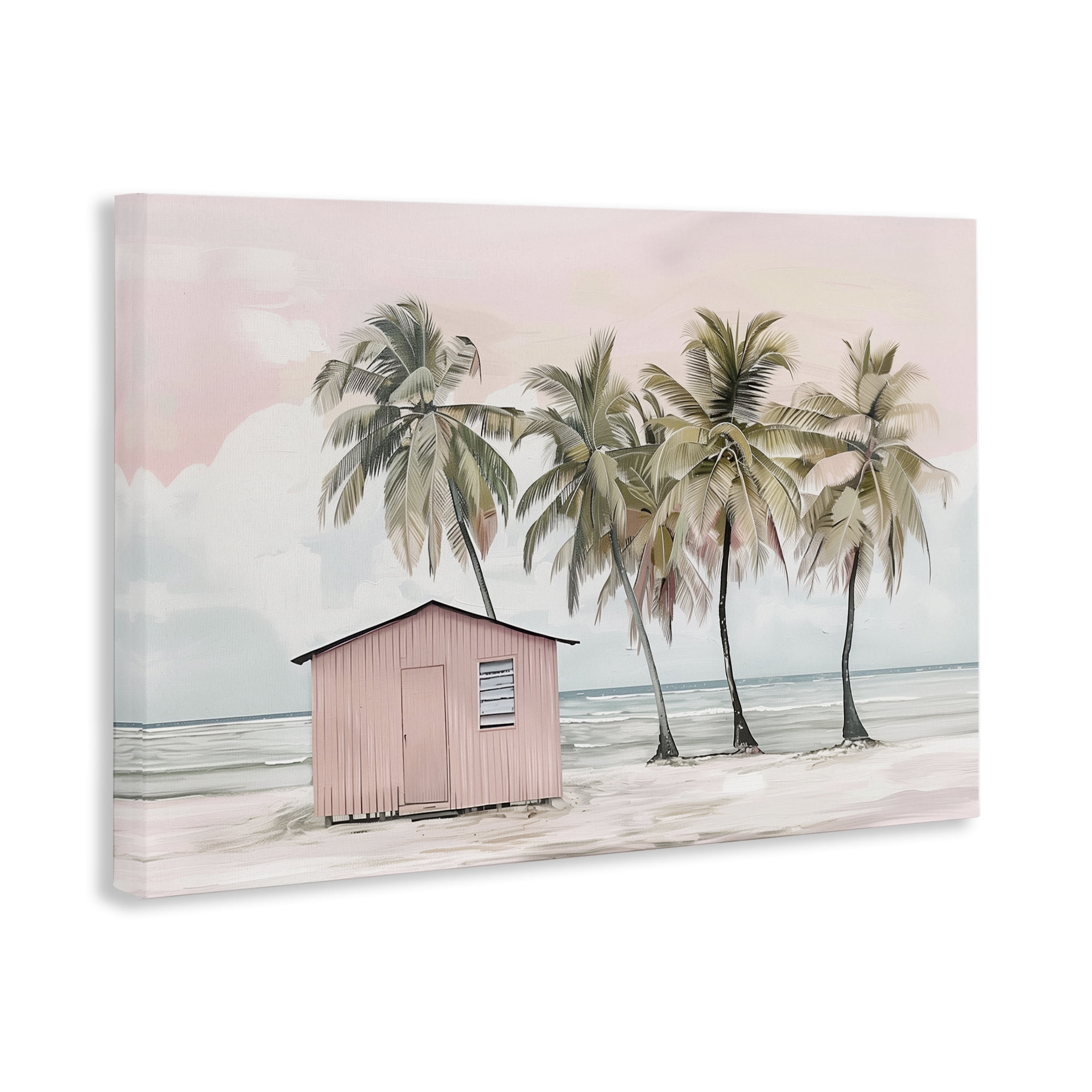 Stupell Industries Pink Beach Hut & Palms Nautical & Beach Painting Wrapped Canvas Art Print Wall Art, 36 x 24