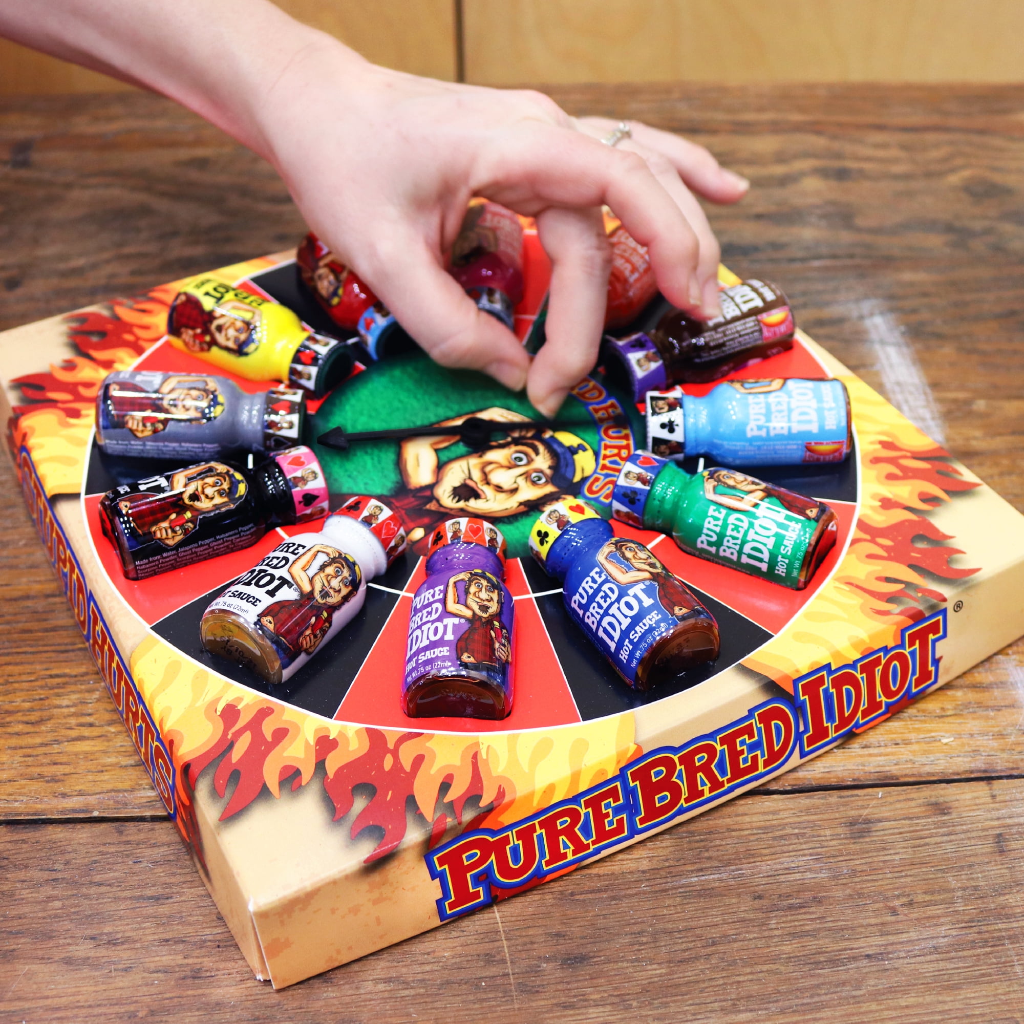 Pure Bred Idiot - Hot Sauce Roulette Game - 12 - 0.75 Ounce Bottles Hot Sauce Gift Set - Perfect Premium Gourmet Gag Gifts for Men - Spicy Challenge Hot Sauce Sampler