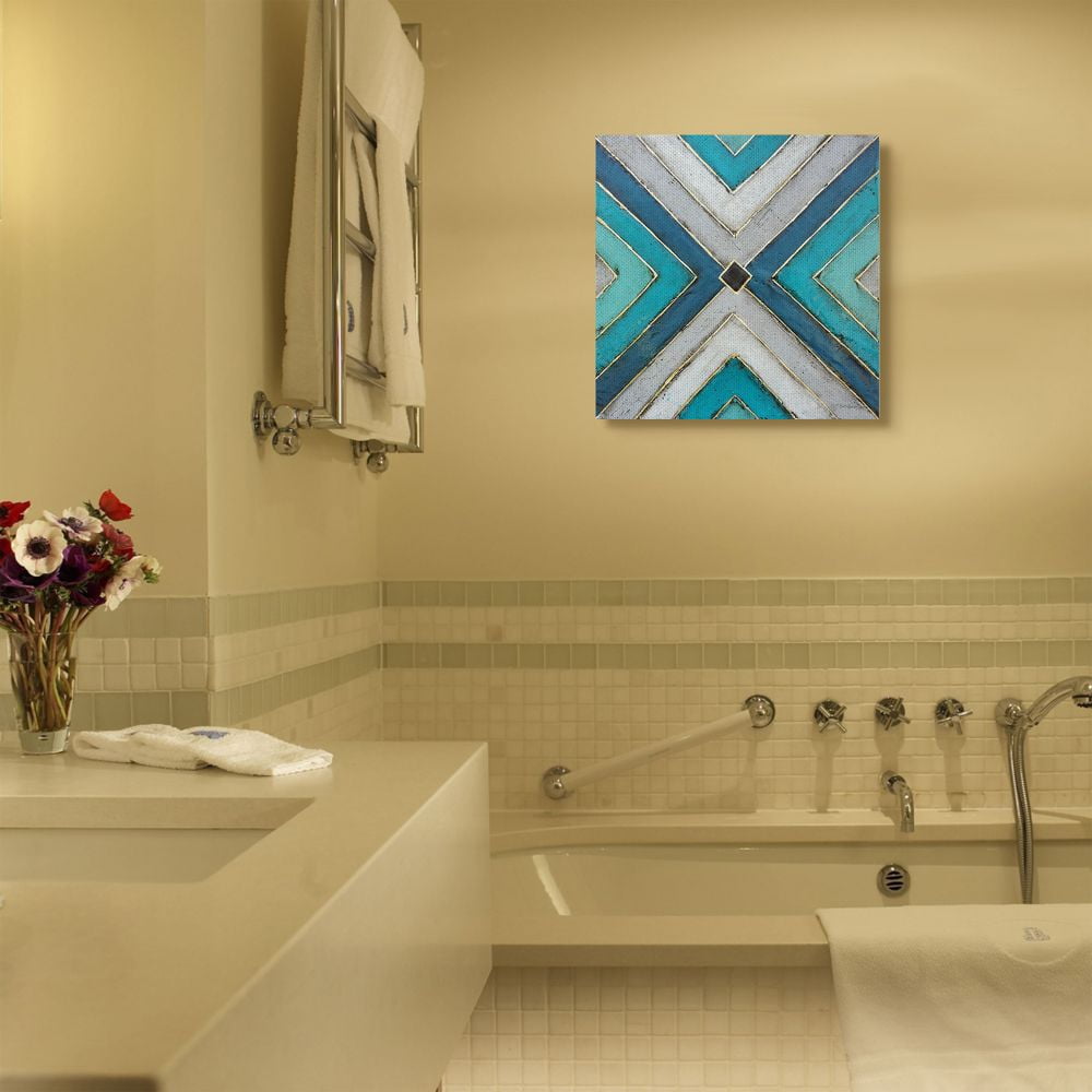 Stupell Industries Geometric Blue Grey Tile Symmetrical Patterned Design Canvas Wall Art Design by Britt Hallowell, 24" x 24"