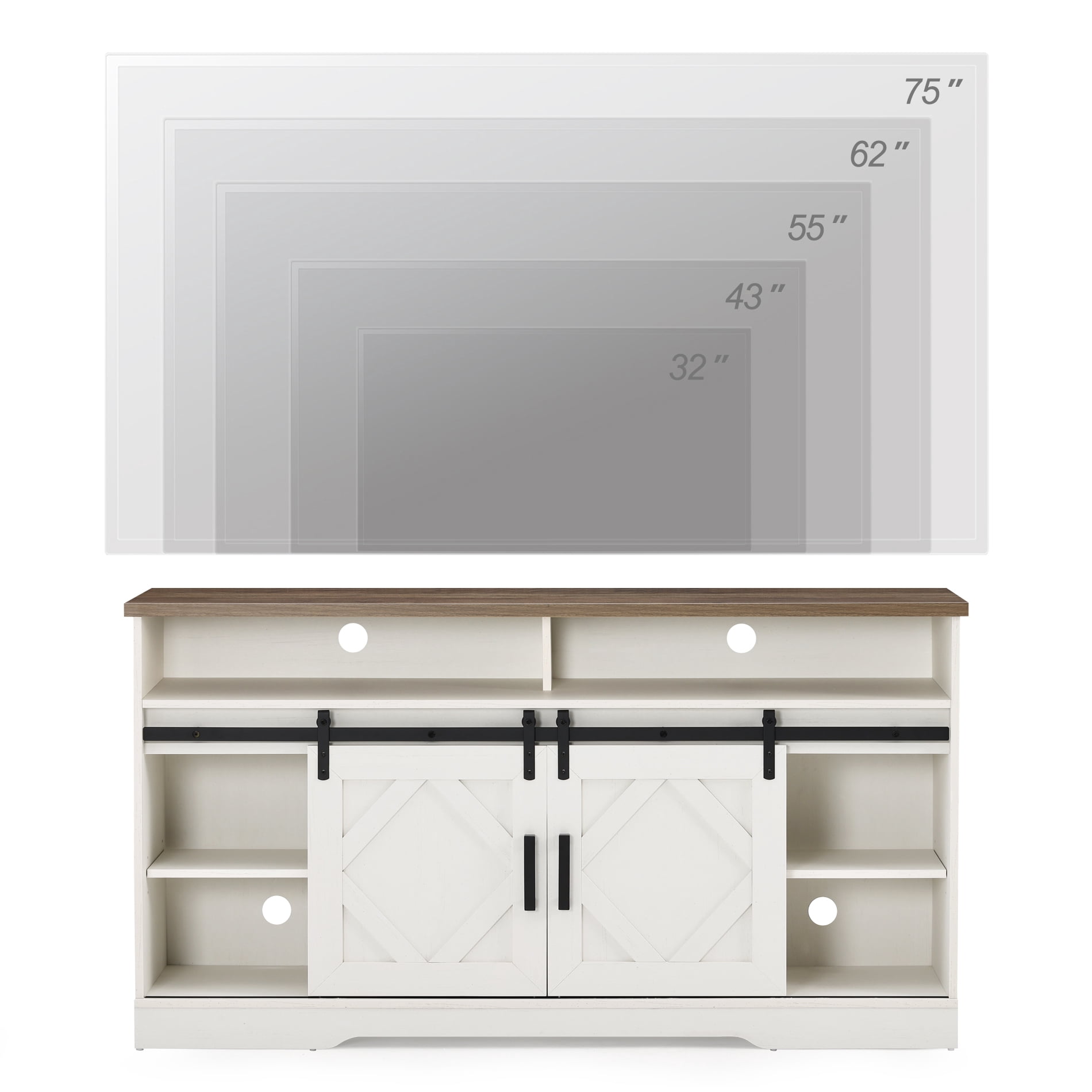 Tall Highboy TV Stand for 65+ Inch TV White
