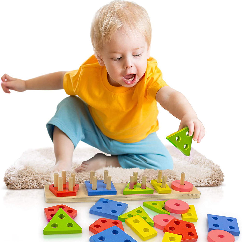 Baby Puzzle Shape Color Wood Building Block Toddler Preschool Learning Play Toy 