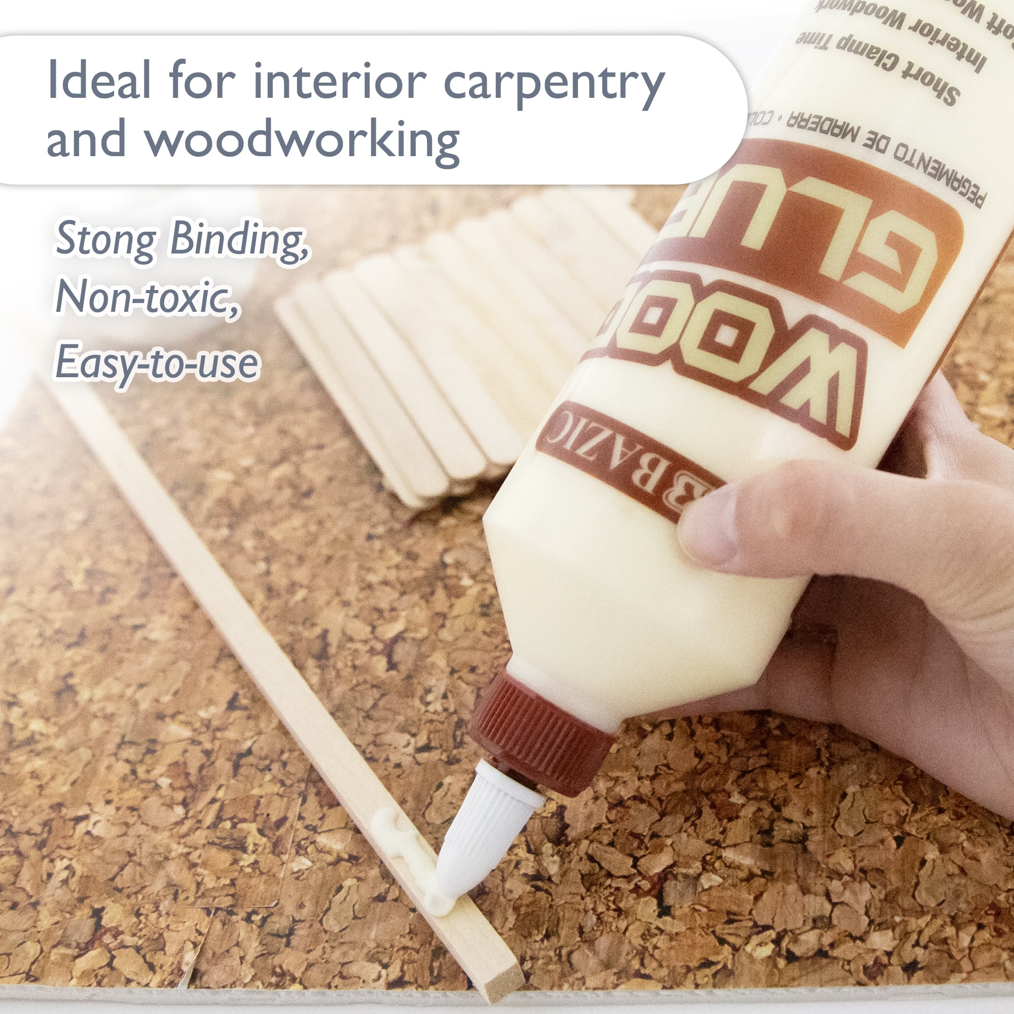 BAZIC Wood Glue 16 FL OZ (473 mL), Natural Color Super Strong Bond Adhesive, 2-Pack